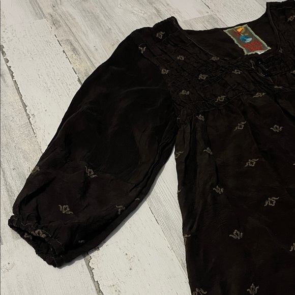 Johnny Was Chocolate Brown Blouse with Embroidery Size Small - Picture 3 of 11